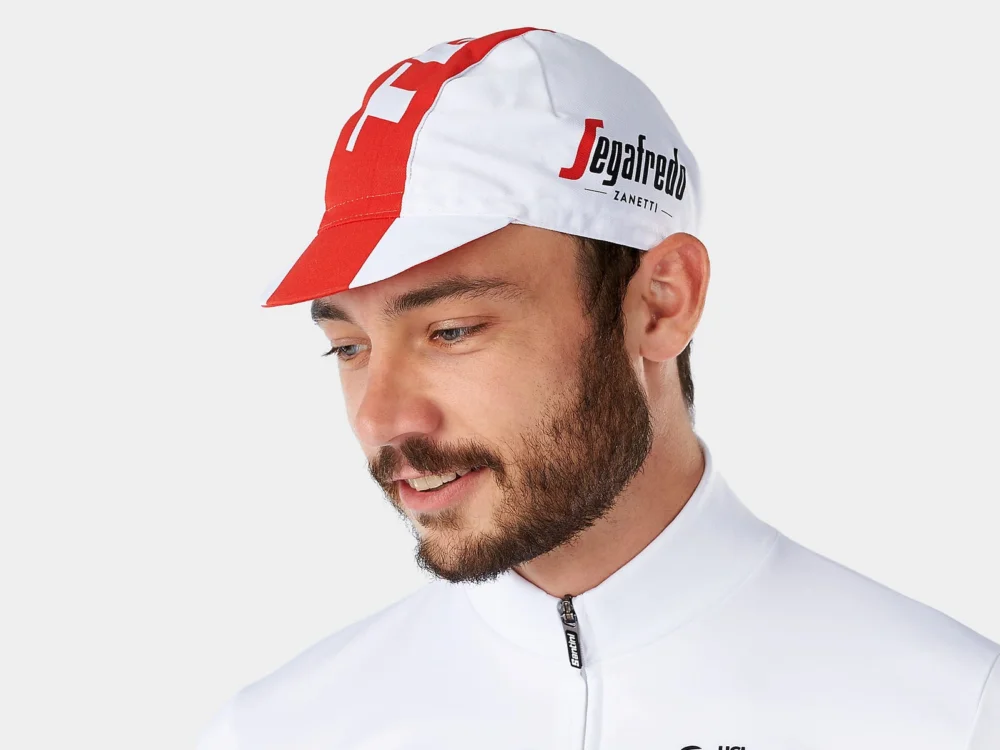 Niska cena Czapka rowerowa Santini Trek-Segafredo biało - czerwona