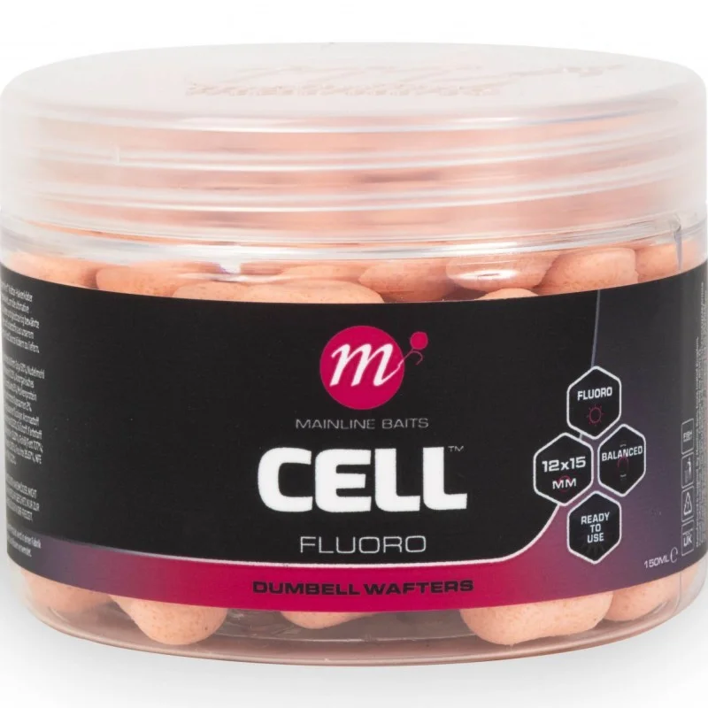 Kulki Mainline Cell Fluoro Dumbell Wafters 12x15mm Pink Hit sprzedaży