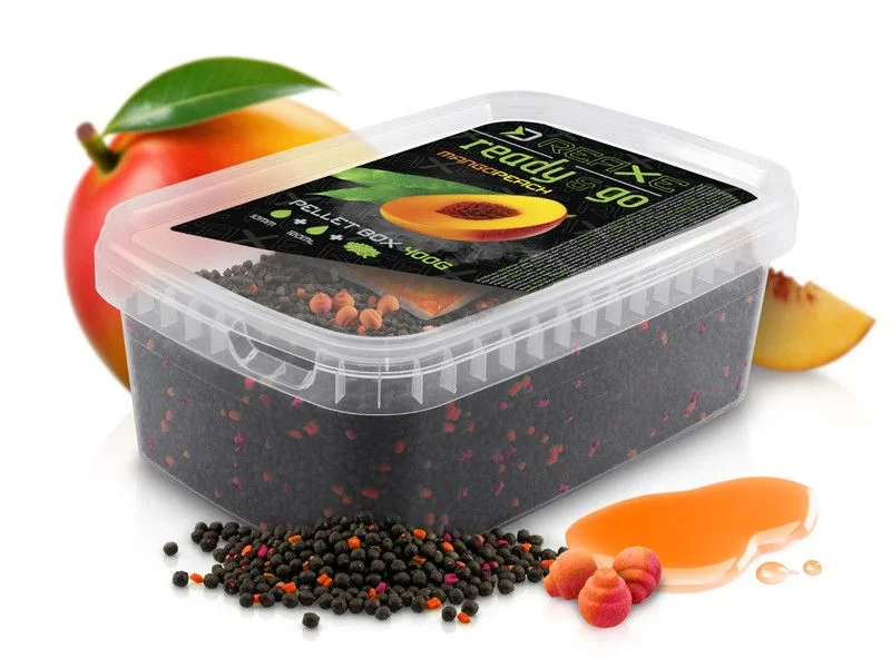 Nowość Pellet box Delphin Reaxe READY&GO, Mango-Brzoskwinia/400g