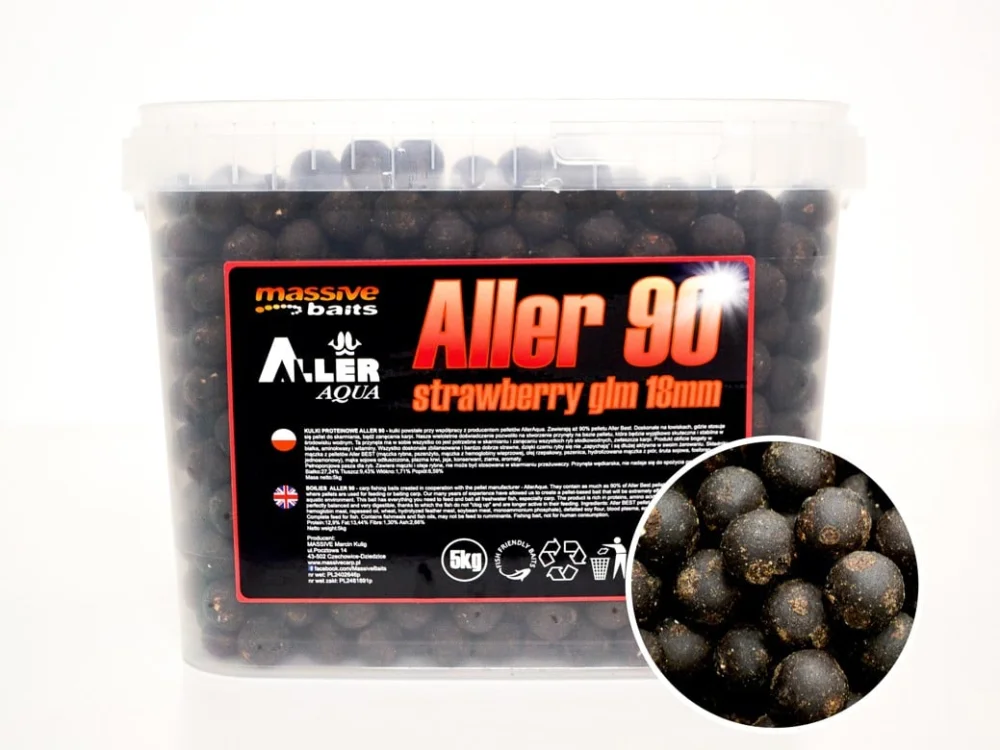 Niska cena Massive Baits Kulki Aller 90 Truskawka GLM 18mm 5kg