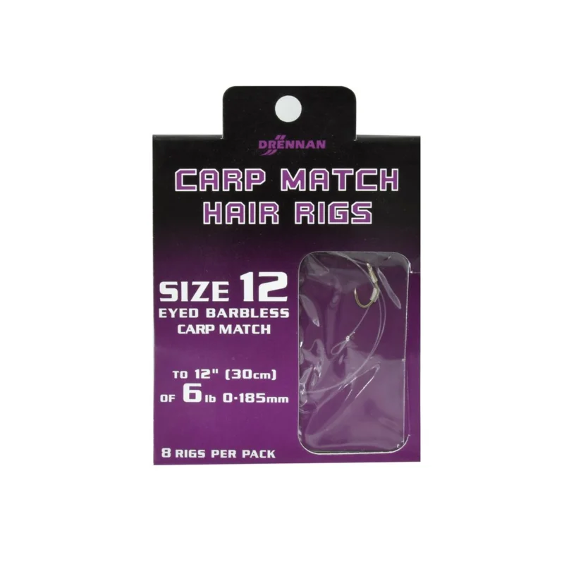 Ostatnie sztuki Haczyki bezzadziorowe z przyponem Drennan Carp Match 0.185mm rozmiar 12 8 sztuk
