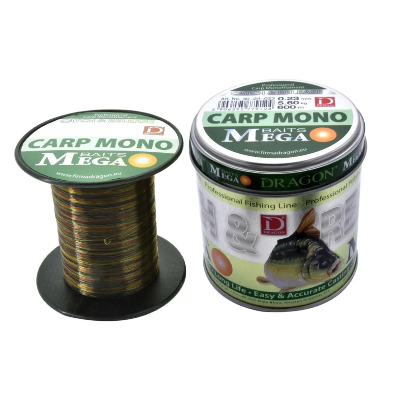 Wysoka jakość Żyłka karpiowa Dragon MegaBAITS Carp Mono Camou 0.23mm 600m