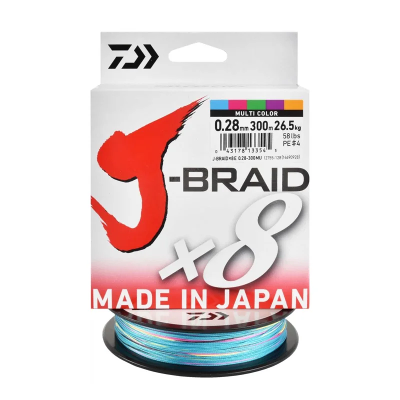 Plecionka morska Daiwa J-Braid X8 multi-color 0.28mm 300m Ostatnie sztuki