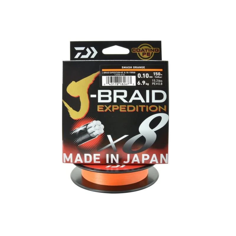 Hit sprzedaży Plecionka spinningowa Daiwa J-Braid Expedition X8E 0.10mm 150m kolor smash orange