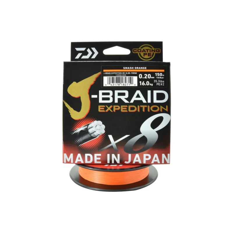 Tylko do końca tygodnia Plecionka spinningowa Daiwa J-Braid Expedition X8E 0.20mm 150m kolor smash orange