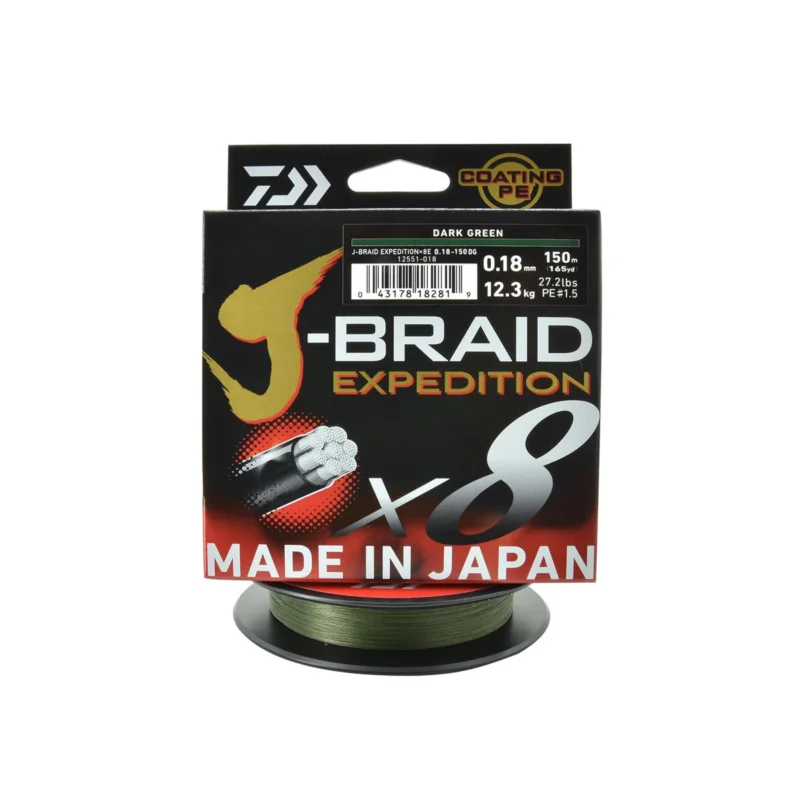 Plecionka spinningowa Daiwa J-Braid Expedition X8E 0.18mm 150m kolor deep green Ostatnie sztuki