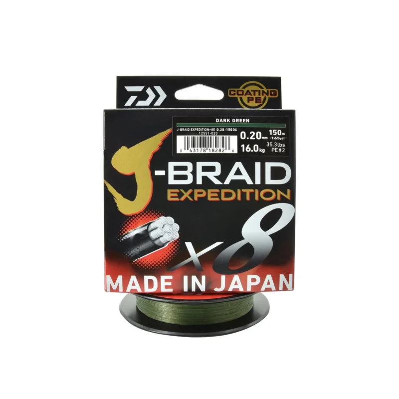 Plecionka spinningowa Daiwa J-Braid Expedition X8E 0.20mm 150m kolor deep green Szybka wysyłka