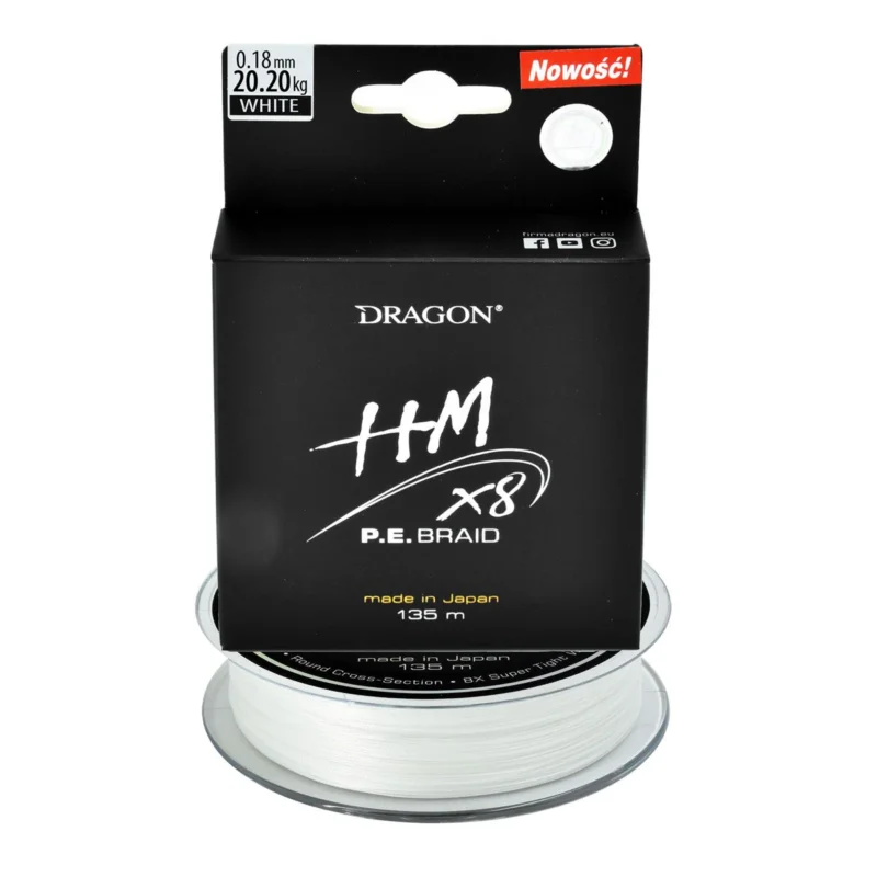 Obniżka ceny Plecionka spinningowa Dragon HM X8 P.E. 0.18mm 135m biała