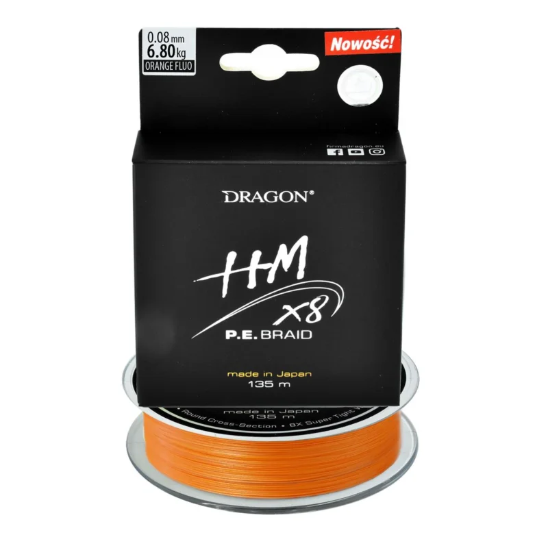 Darmowa dostawa Plecionka spinningowa Dragon HM X8 P.E. 0.08mm 135m pomarańczowa fluo
