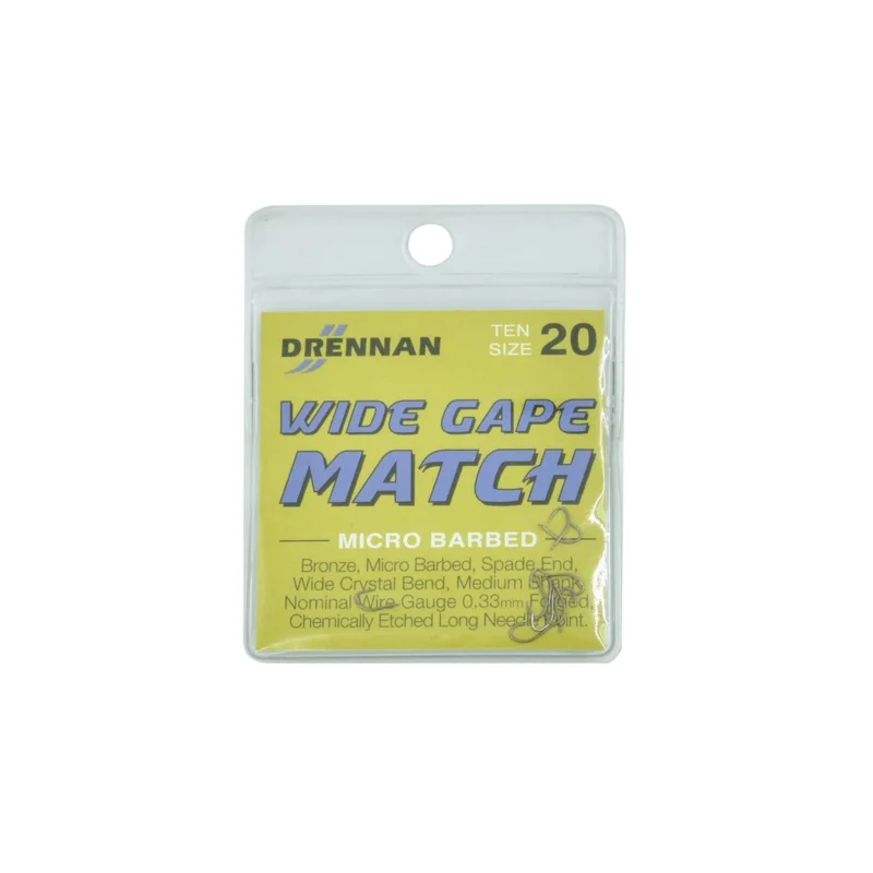Bezpieczna płatność Haczyki spławikowe Drennan Wide Gape Match rozmiar 20 10 sztuk