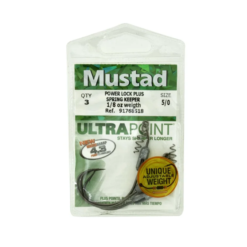 Nowy Haczyki spinningowe Mustad Power Lock plus z obciążeniem rozmiar 5/0 3 sztuki