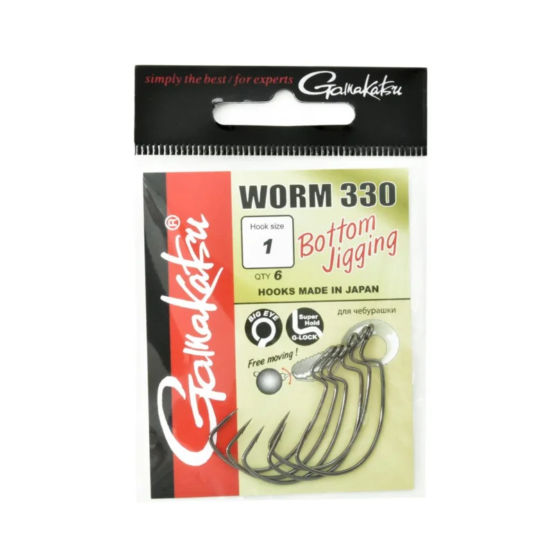 Nowość Haczyki spinningowe Gamakatsu WORM330 rozmiar 1 czarne 6 sztuk