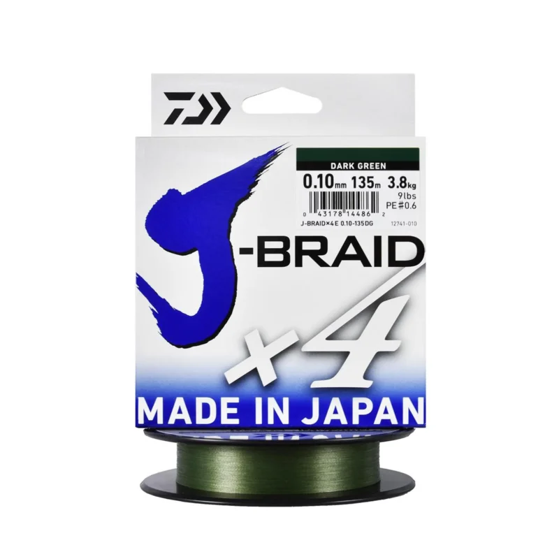 Nowość Plecionka spinningowa Daiwa J-Braid X4E ciemnozielona 0.10mm 135m
