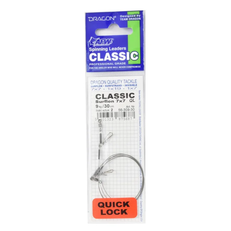 Przypon spinningowy Dragon Classic Quick Lock 7x7 Surflon 9kg 30cm 2 sztuki Promocja