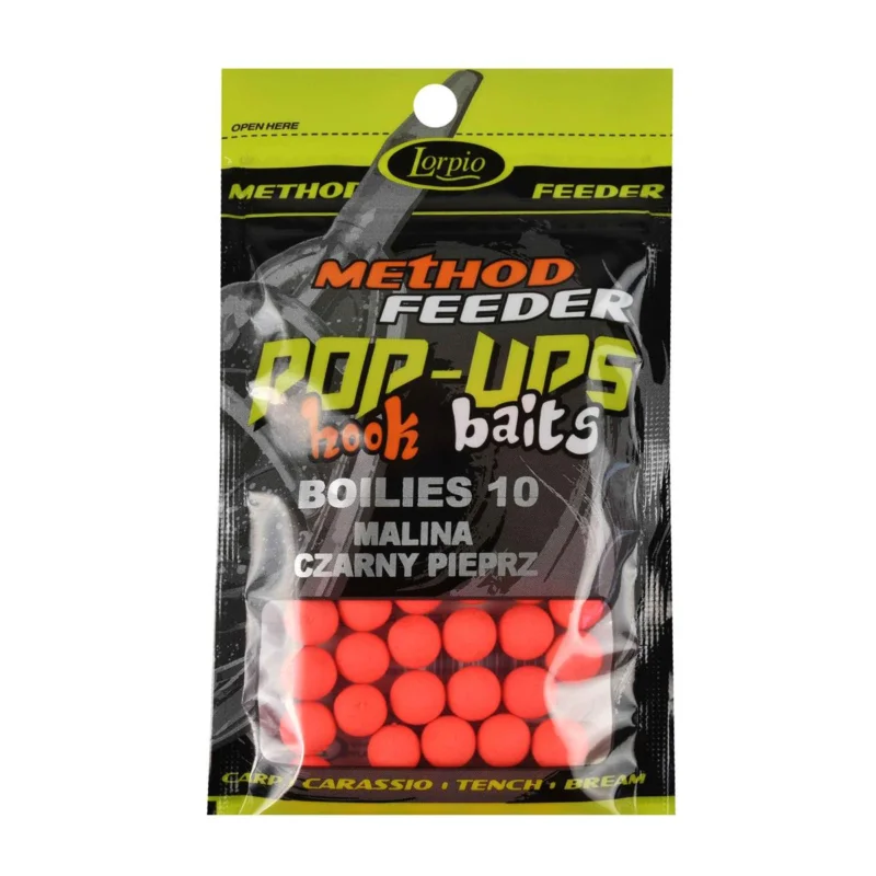 Kulki Boilies pop-ups 10mm malina / czarny pieprz Lorpio 20g Cena promocyjna
