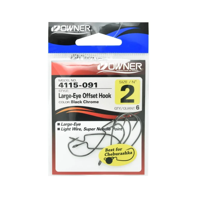 Haczyki spinningowe Owner Large Eye Offset 4115 rozmiar 2 czarne 6 sztuk Promocja