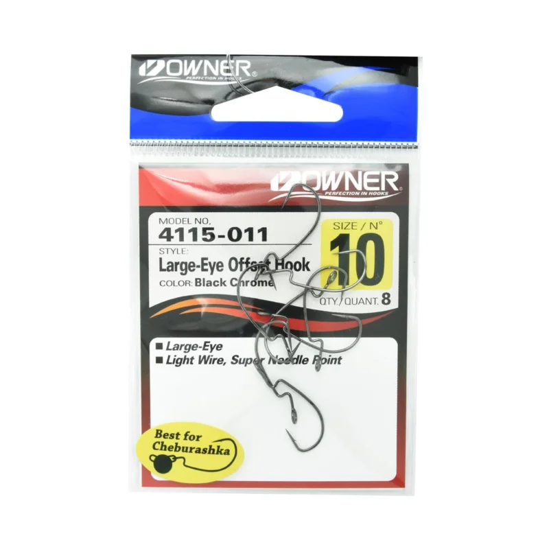 Haczyki spinningowe Owner Large Eye Offset 4115 rozmiar 10 czarne 8 sztuk Ostatnia szansa